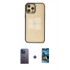 MARSİLYAN™- iPhone 12 Pro Max Kılıf Doruk Doku Prime - Siyah 34D Izgaralı Cam + Neon Fosforlu Kamera Lens - MI