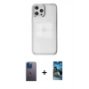 MARSİLYAN™- iPhone 12 Pro Max Kılıf Doruk Doku Prime - Siyah 34D Izgaralı Cam + Neon Fosforlu Kamera Lens - MI