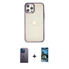MARSİLYAN™- iPhone 12 Pro Max Kılıf Doruk Doku Prime - Siyah 34D Izgaralı Cam + Neon Fosforlu Kamera Lens - MI