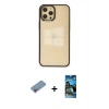 MARSİLYAN™- iPhone 12 Pro Max Kılıf Doruk Doku Prime - Siyah 34D Izgaralı Cam + Shine Kamera Lens Koruma Cam - PE