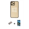 MARSİLYAN™- iPhone 12 Pro Max Kılıf Doruk Doku Prime - Siyah 34D Izgaralı Cam + Shine Kamera Lens Koruma Cam - SABE