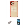 MARSİLYAN™- iPhone 12 Pro Max Kılıf Doruk Doku Prime - Siyah 34D Izgaralı Cam + Shine Kamera Lens Koruma Cam - SABE