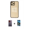 MARSİLYAN™- iPhone 12 Pro Max Kılıf Doruk Doku Prime - Siyah 34D Izgaralı Cam + Neon Fosforlu Kamera Lens - TU