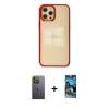 MARSİLYAN™- iPhone 12 Pro Max Kılıf Doruk Doku Prime - Siyah 34D Izgaralı Cam + Neon Fosforlu Kamera Lens - YL