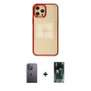 MARSİLYAN™- iPhone 12 Pro Max Kılıf Doruk Doku Prime - Siyah 360 Mat Full Body Arka Koruyucu + Neon Fosforlu Kamera Lens - BZ
