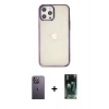 MARSİLYAN™- iPhone 12 Pro Max Kılıf Doruk Doku Prime - Siyah 360 Mat Full Body Arka Koruyucu + Neon Fosforlu Kamera Lens - BZ