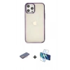 MARSİLYAN™- iPhone 12 Pro Max Kılıf Doruk Doku Prime - Siyah 3D Antistatik Cam Ekran Koruyucu + Renkli Kamera Lens Koruma Cam - PE