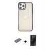 MARSİLYAN™- iPhone 12 Pro Max Kılıf Doruk Doku Prime - Siyah 3D Antistatik Hayalet Cam Ekran Koruyucu + Renkli Kamera Lens Koruma Cam - MI