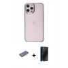 MARSİLYAN™- iPhone 12 Pro Max Kılıf Doruk Doku Prime - Siyah 3D Antistatik Hayalet Cam Ekran Koruyucu + Renkli Kamera Lens Koruma Cam - MI