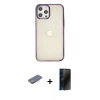 MARSİLYAN™- iPhone 12 Pro Max Kılıf Doruk Doku Prime - Siyah 3D Antistatik Hayalet Cam Ekran Koruyucu + Renkli Kamera Lens Koruma Cam - PE