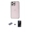 MARSİLYAN™- iPhone 12 Pro Max Kılıf Doruk Doku Prime - Siyah 3D Antistatik Hayalet Cam Ekran Koruyucu + Renkli Kamera Lens Koruma Cam - PE