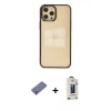 MARSİLYAN™- iPhone 12 Pro Max Kılıf Doruk Doku Prime - Siyah Bilvis Hayalet Cam Ekran Koruyucu + Metal Kamera Lens Koruma Cam - GD