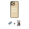 MARSİLYAN™- iPhone 12 Pro Max Kılıf Doruk Doku Prime - Siyah Bilvis Hayalet Cam Ekran Koruyucu + Shine Kamera Lens Koruma Cam - GS