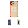 MARSİLYAN™- iPhone 12 Pro Max Kılıf Doruk Doku Prime - Siyah Bilvis Hayalet Cam Ekran Koruyucu + Neon Fosforlu Kamera Lens - MI