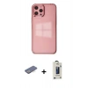 MARSİLYAN™- iPhone 12 Pro Max Kılıf Doruk Doku Prime - Siyah Bilvis Hayalet Cam Ekran Koruyucu + Renkli Kamera Lens Koruma Cam - MI