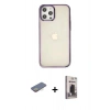 MARSİLYAN™- iPhone 12 Pro Max Kılıf Doruk Doku Prime - Siyah Bilvis Hayalet Cam Ekran Koruyucu + Renkli Kamera Lens Koruma Cam - SI