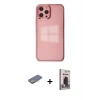 MARSİLYAN™- iPhone 12 Pro Max Kılıf Doruk Doku Prime - Siyah Bilvis Hayalet Cam Ekran Koruyucu + Renkli Kamera Lens Koruma Cam - SI
