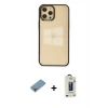 MARSİLYAN™- iPhone 12 Pro Max Kılıf Doruk Doku Prime - Siyah Bilvis Hayalet Cam Ekran Koruyucu + Shine Kamera Lens Koruma Cam - GI