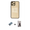 MARSİLYAN™- iPhone 12 Pro Max Kılıf Doruk Doku Prime - Siyah Bilvis Hayalet Cam Ekran Koruyucu + Shine Kamera Lens Koruma Cam - SH