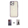 MARSİLYAN™- iPhone 12 Pro Max Kılıf Doruk Doku Prime - Siyah Bilvis Hayalet Cam Ekran Koruyucu + Neon Fosforlu Kamera Lens - TU