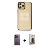 MARSİLYAN™- iPhone 12 Pro Max Kılıf Doruk Doku Prime - Siyah Bilvis Hayalet Cam Ekran Koruyucu + Neon Fosforlu Kamera Lens - TU