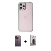 MARSİLYAN™- iPhone 12 Pro Max Kılıf Doruk Doku Prime - Siyah Bilvis Hayalet Cam Ekran Koruyucu + Neon Fosforlu Kamera Lens - TU