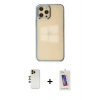 MARSİLYAN™- iPhone 12 Pro Max Kılıf Doruk Doku Prime - Siyah Joko 5D Cam + Gold Shine Kamera Lens