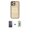 MARSİLYAN™- iPhone 12 Pro Max Kılıf Doruk Doku Prime - Siyah Polymer Nano Ekran Koruyucu + Neon Fosforlu Kamera Lens - BZ