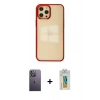 MARSİLYAN™- iPhone 12 Pro Max Kılıf Doruk Doku Prime - Siyah Polymer Nano Ekran Koruyucu + Neon Fosforlu Kamera Lens - BZ