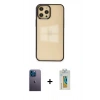 MARSİLYAN™- iPhone 12 Pro Max Kılıf Doruk Doku Prime - Siyah Polymer Nano Ekran Koruyucu + Neon Fosforlu Kamera Lens - MI