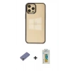 MARSİLYAN™- iPhone 12 Pro Max Kılıf Doruk Doku Prime - Siyah Polymer Nano Ekran Koruyucu + Metal Kamera Lens Koruma Cam - GD