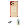 MARSİLYAN™- iPhone 12 Pro Max Kılıf Doruk Doku Prime - Siyah Polymer Nano Ekran Koruyucu + Renkli Kamera Lens Koruma Cam - SI