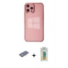 MARSİLYAN™- iPhone 12 Pro Max Kılıf Doruk Doku Prime - Siyah Polymer Nano Ekran Koruyucu + Renkli Kamera Lens Koruma Cam - SI