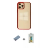 MARSİLYAN™- iPhone 12 Pro Max Kılıf Doruk Doku Prime - Siyah Polymer Nano Ekran Koruyucu + Shine Kamera Lens Koruma Cam - PE