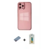 MARSİLYAN™- iPhone 12 Pro Max Kılıf Doruk Doku Prime - Siyah Polymer Nano Ekran Koruyucu + Shine Kamera Lens Koruma Cam - PE