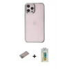 MARSİLYAN™- iPhone 12 Pro Max Kılıf Doruk Doku Prime - Siyah Polymer Nano Ekran Koruyucu + Sierra Blue Shine Kamera Lens Koruma Cam