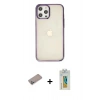 MARSİLYAN™- iPhone 12 Pro Max Kılıf Doruk Doku Prime - Siyah Polymer Nano Ekran Koruyucu + Sierra Blue Shine Kamera Lens Koruma Cam