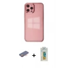 MARSİLYAN™- iPhone 12 Pro Max Kılıf Doruk Doku Prime - Siyah Polymer Nano Ekran Koruyucu + Renkli Kamera Lens Koruma Cam - TU