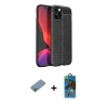 MARSİLYAN™- iPhone 12 Pro Max Kılıf Doruk Klasik Özel Seri - Siyah 18D Cam Ekran Koruyucu + Shine Kamera Lens Koruma Cam - GI