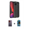 MARSİLYAN™- iPhone 12 Pro Max Kılıf Doruk Klasik Özel Seri - Siyah 18D Cam Ekran Koruyucu + Neon Fosforlu Kamera Lens - TU
