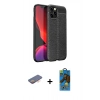MARSİLYAN™- iPhone 12 Pro Max Kılıf Doruk Klasik Özel Seri - Siyah 18D Cam Ekran Koruyucu + Renkli Kamera Lens Koruma Cam - TU