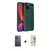 MARSİLYAN™- iPhone 12 Pro Max Kılıf Doruk Klasik Özel Seri - Siyah 20D Premium Cam Ekran Koruyucu + Neon Fosforlu Kamera Lens - BZ