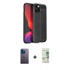 MARSİLYAN™- iPhone 12 Pro Max Kılıf Doruk Klasik Özel Seri - Siyah 20D Premium Cam Ekran Koruyucu + Neon Fosforlu Kamera Lens - MI