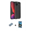 MARSİLYAN™- iPhone 12 Pro Max Kılıf Doruk Klasik Özel Seri - Siyah 34D Izgaralı Cam + Shine Kamera Lens Koruma Cam - GS
