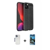MARSİLYAN™- iPhone 12 Pro Max Kılıf Doruk Klasik Özel Seri - Siyah 34D Izgaralı Cam + Shine Kamera Lens - LT