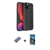 MARSİLYAN™- iPhone 12 Pro Max Kılıf Doruk Klasik Özel Seri - Siyah 34D Izgaralı Cam + Metal Kamera Lens Koruma Cam - GD