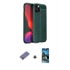 MARSİLYAN™- iPhone 12 Pro Max Kılıf Doruk Klasik Özel Seri - Siyah 34D Izgaralı Cam + Metal Kamera Lens Koruma Cam - GD