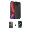 MARSİLYAN™- iPhone 12 Pro Max Kılıf Doruk Klasik Özel Seri - Siyah 360 Mat Full Body Arka Koruyucu + Neon Fosforlu Kamera Lens - SI