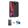 MARSİLYAN™- iPhone 12 Pro Max Kılıf Doruk Klasik Özel Seri - Siyah 3D Antistatik Cam Ekran Koruyucu + Neon Fosforlu Kamera Lens - BZ