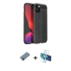 MARSİLYAN™- iPhone 12 Pro Max Kılıf Doruk Klasik Özel Seri - Siyah 3D Antistatik Cam Ekran Koruyucu + Shine Kamera Lens Koruma Cam - SH